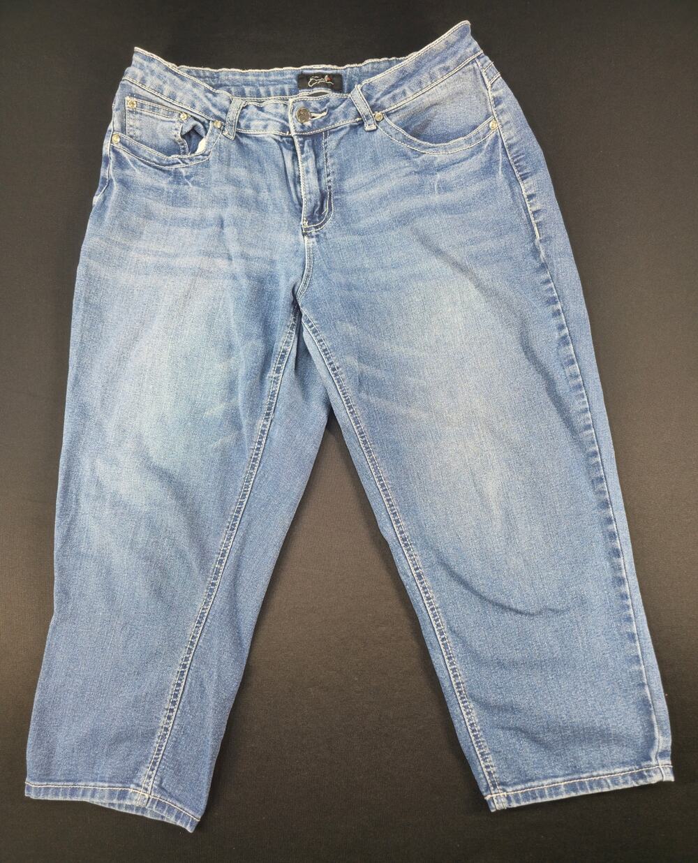 Earl Jeans Womens Size 10 Denim Capri‎ Jeans Embroidered Flap Pockets Stretch